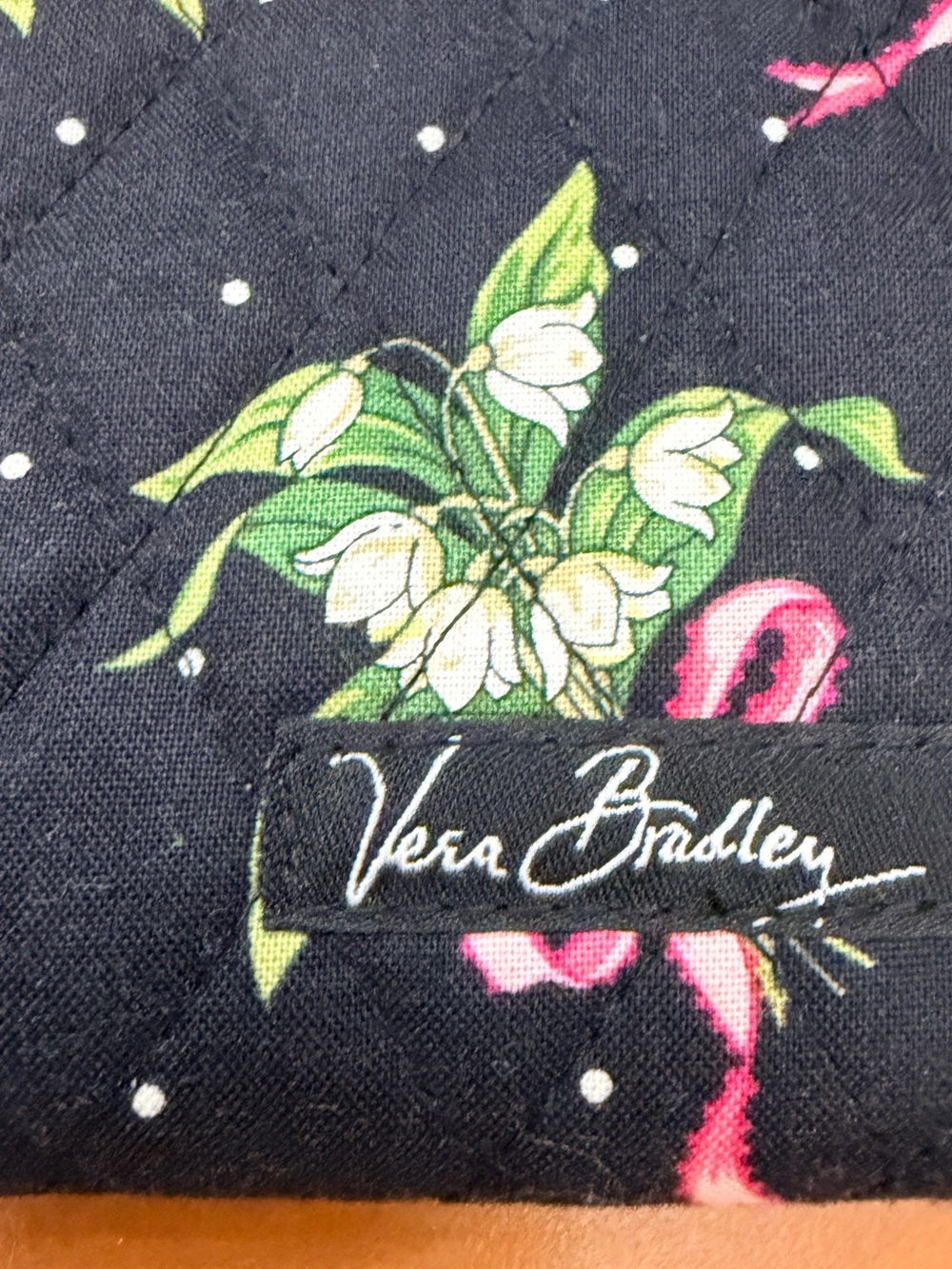 Vera Bradley Black Floral Wristlet with Pink Bow Accents - Picture 4 of 5